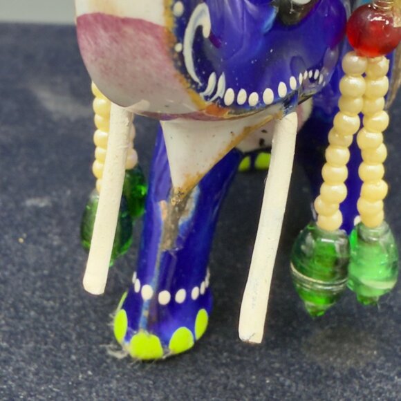 Vintage Hand Painted Meenakari Elephant Figurine With Beaded Accents 4"x3" - Picture 8 of 16